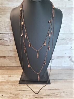 Faceted Dark Copper Tone Dangle Necklace - Brand New